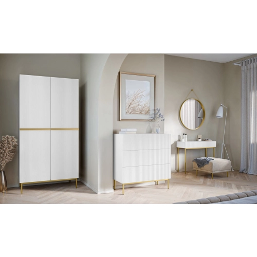 Komoda z szufladami Nicole 100 cm - biały mat / czarne nóżki